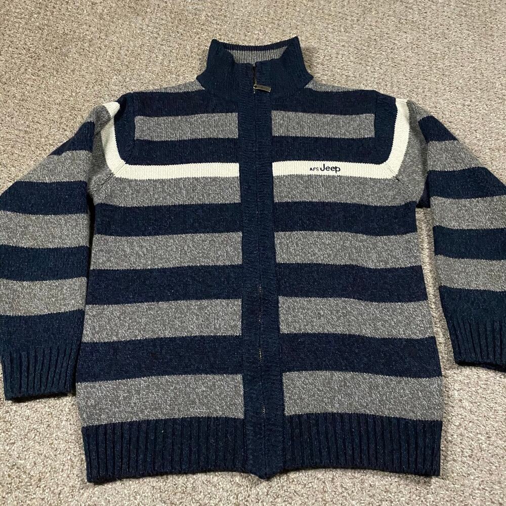 Jeep Sweater Mens L Striped Full Zip Cabincore‎ Gorpcore Preppy Outdoor Knit